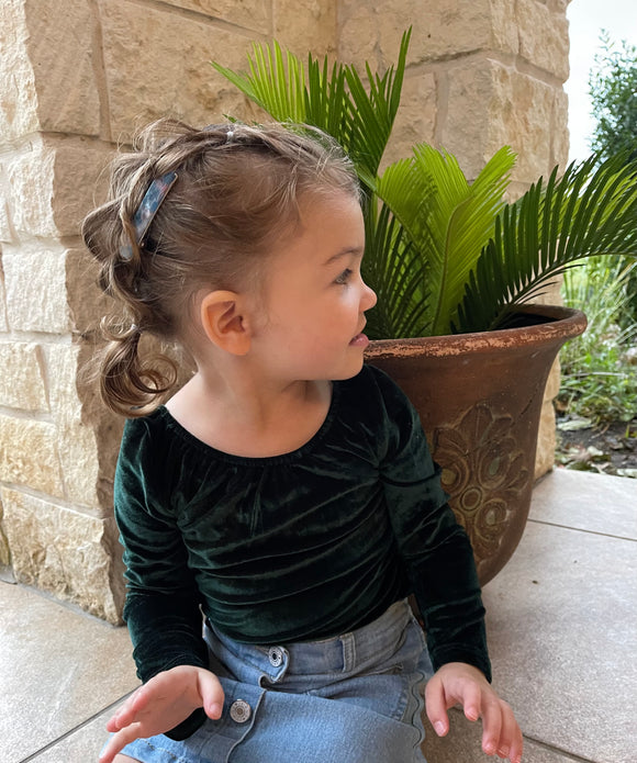Livee Long Sleeve Velvet Leotard - Frosted Forest Green